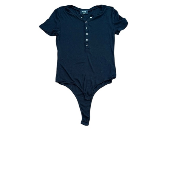 Y2K Black Button-Up Bodysuit - Picture 1 of 8